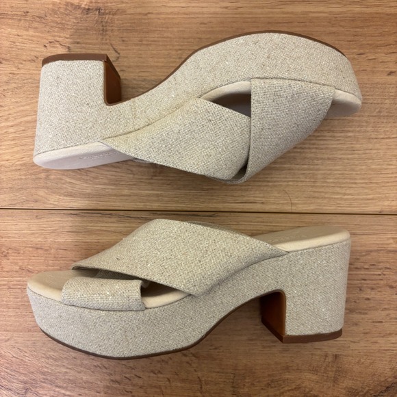 CHOCOLAT BLU Gio Platform‎ Sandals Womens Size 7.5 Linen Cross Strap Slide Heels - Picture 7 of 10